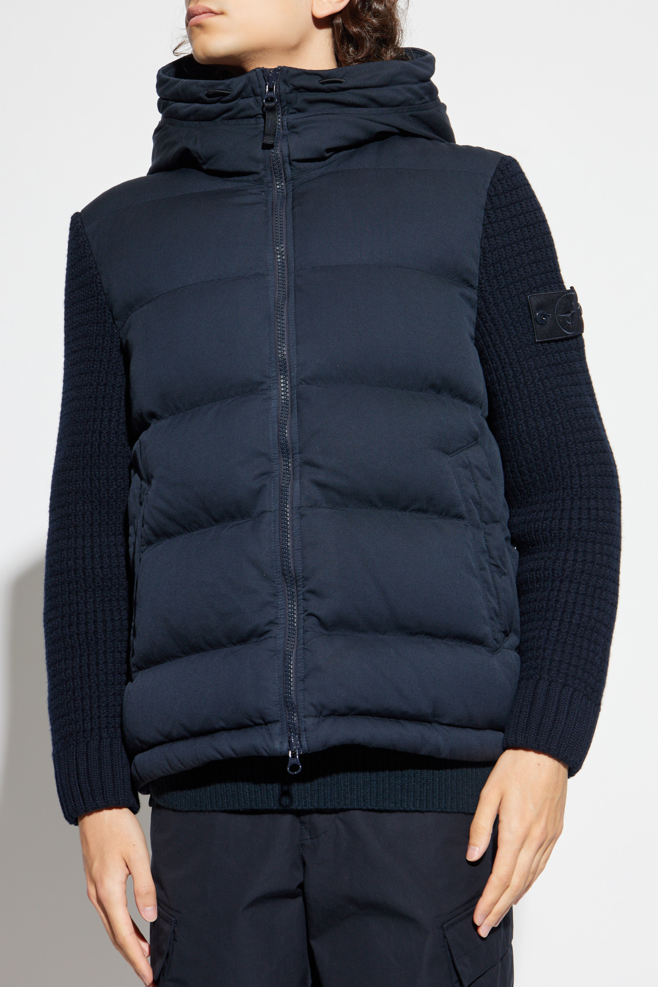 Navy blue Down jacket with logo patch Stone Island - Vitkac Canada
